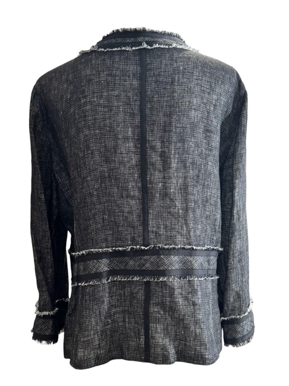Lafayette 148 Jacket Black Collarless Fringe Linen 14 - Picture 5 of 10